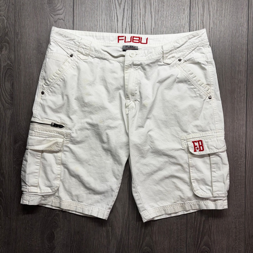 FUBU International Vintage Y2K White Cargo Shorts Mens 40 Baggy Streetwear Hip